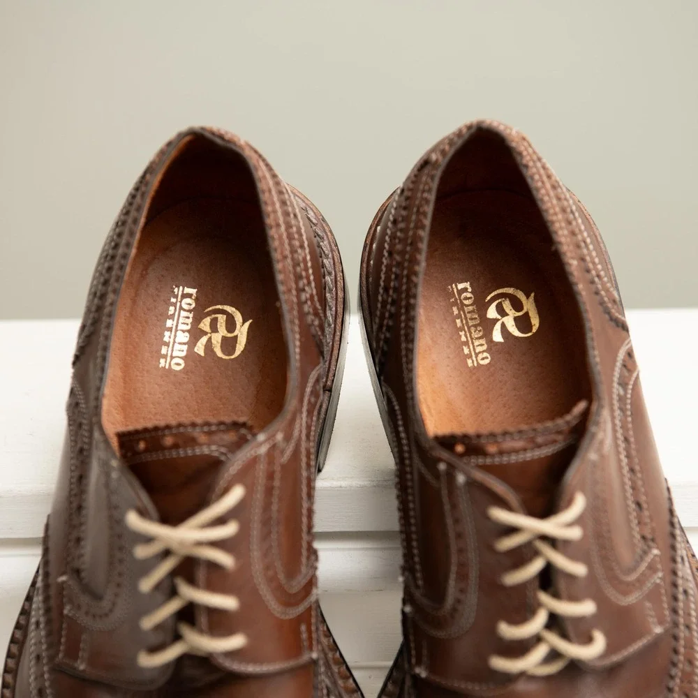 Romano Brogue Wingtip Brown Leather‎ Dress Shoes Sz 11 Italian Timeless Heritage